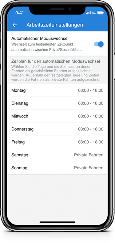 Android iOS iPhone App Arbeitszeiteinstellungen Fahrer Mitarbeiter